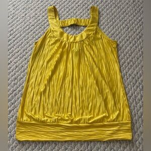 Y2K Satin Yellow Sleeveless Pleated Halter Top With Synched Waist